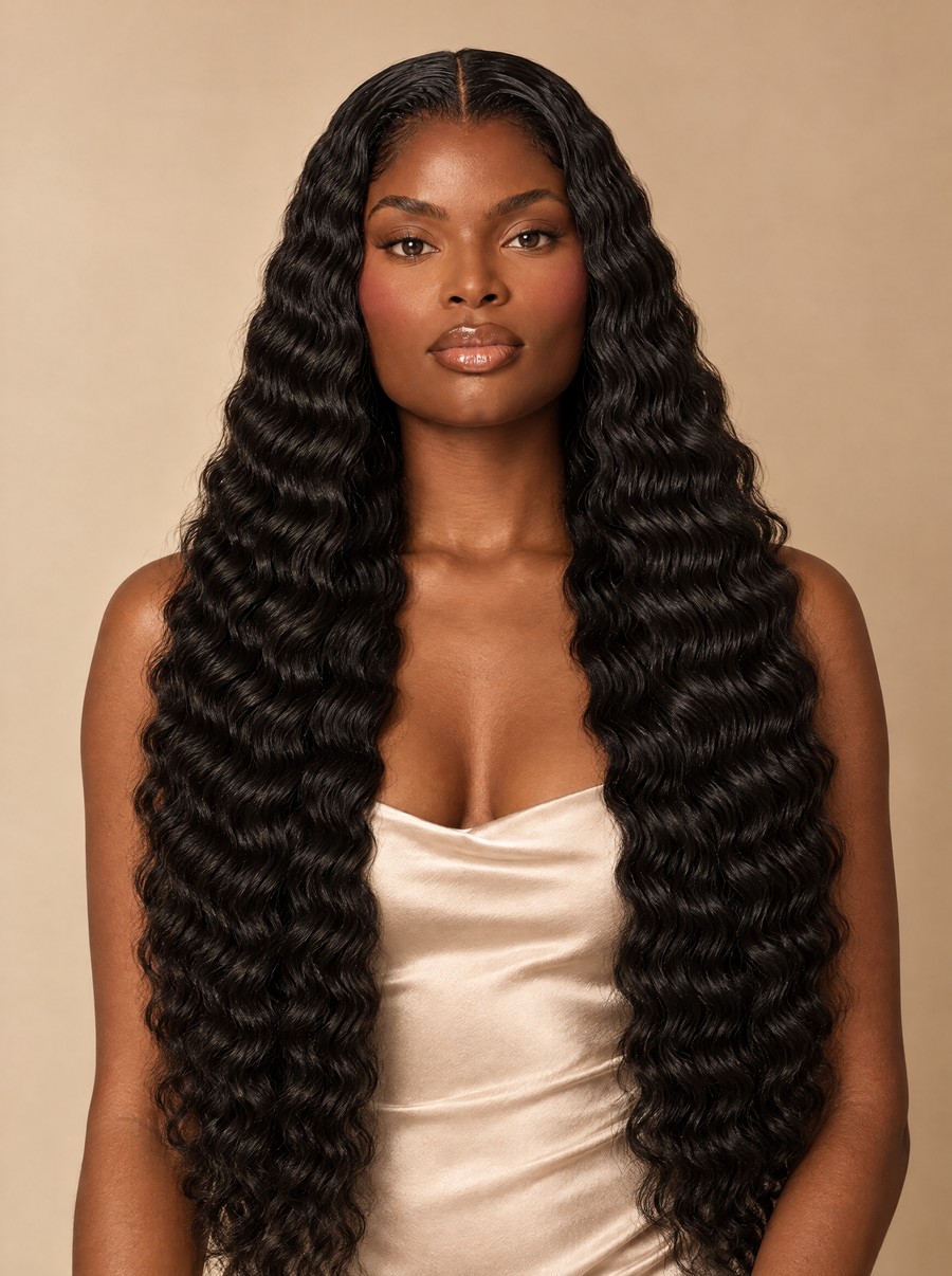 Model wearing SILQMÏST Deep Wave hair